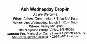 Ash Wednesday Drop in