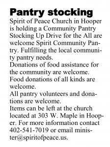 Community Pantry Stocking Up Drive for Spirit Of Peace 303 W Maple Hooper NE 68031