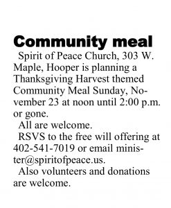 Community Thanksgiving Harvest Theme Meal Spirit Of Peace 303 W Maple Hooper NE 68031